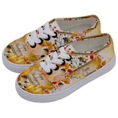 Happy Thanksgiving With Pumpkin Kids  Classic Low Top Sneakers by FantasyWorld7