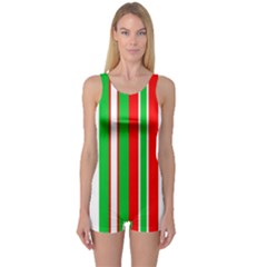 Christmas Holiday Stripes Red One Piece Boyleg Swimsuit by Celenk