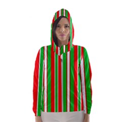 Christmas Holiday Stripes Red Hooded Wind Breaker (women) by Celenk