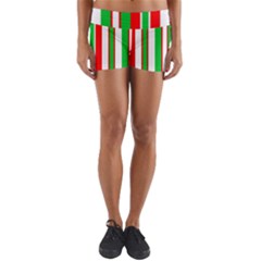 Christmas Holiday Stripes Red Yoga Shorts by Celenk