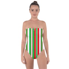 Christmas Holiday Stripes Red Tie Back One Piece Swimsuit by Celenk