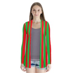 Christmas Holiday Stripes Red Drape Collar Cardigan by Celenk