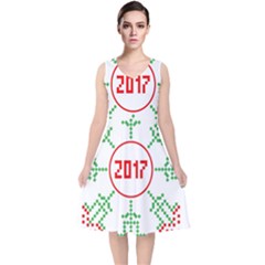 Snowflake Graphics Date Year V-neck Midi Sleeveless Dress  by Celenk