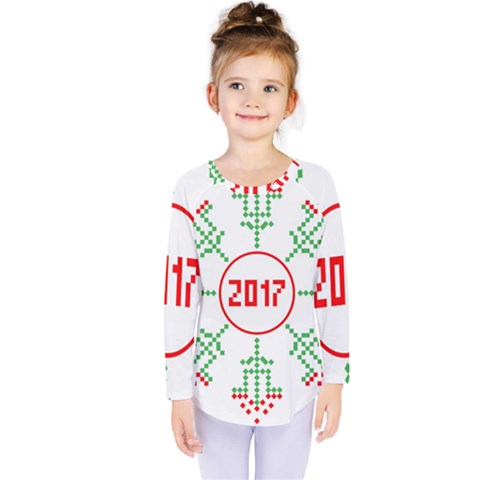 Snowflake Graphics Date Year Kids  Long Sleeve Tee by Celenk