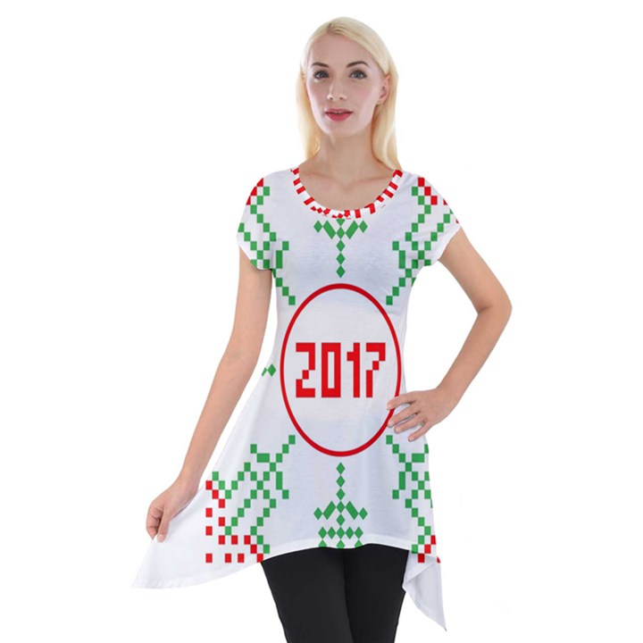 Snowflake Graphics Date Year Short Sleeve Side Drop Tunic