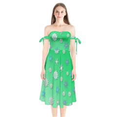 Snowflakes Winter Christmas Overlay Shoulder Tie Bardot Midi Dress by Celenk