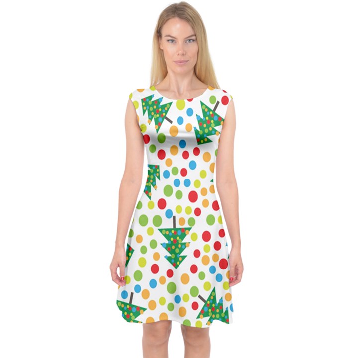 Pattern Circle Multi Color Capsleeve Midi Dress