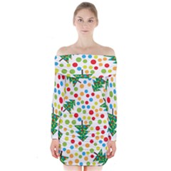 Pattern Circle Multi Color Long Sleeve Off Shoulder Dress by Celenk