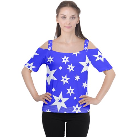 Star Background Pattern Advent Cutout Shoulder Tee by Celenk