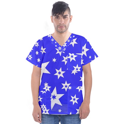 Star Background Pattern Advent Men s V-neck Scrub Top by Celenk