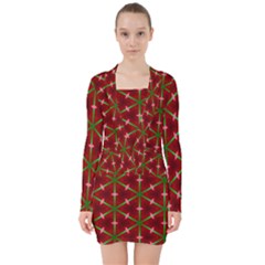 Textured Background Christmas Pattern V-neck Bodycon Long Sleeve Dress by Celenk