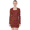 Textured Background Christmas Pattern V-neck Bodycon Long Sleeve Dress View1