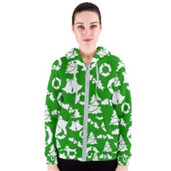 Green White Backdrop Background Card Christmas Women s Zipper Hoodie by Celenk