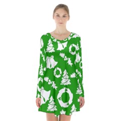 Green White Backdrop Background Card Christmas Long Sleeve Velvet V-neck Dress by Celenk