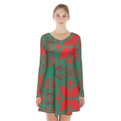 Christmas Background Long Sleeve Velvet V-neck Dress by Celenk