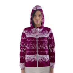 Christmas Card Red Snowflakes Hooded Wind Breaker (women)