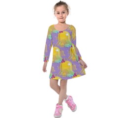 Seamless Repeat Repeating Pattern Kids  Long Sleeve Velvet Dress by Celenk