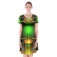 Christmas Ornament Fractal Short Sleeve V-neck Flare Dress by Celenk