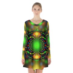 Christmas Ornament Fractal Long Sleeve Velvet V-neck Dress by Celenk