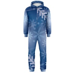 Snowflakes Background Blue Snowy Hooded Jumpsuit (men)  by Celenk