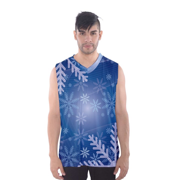 Snowflakes Background Blue Snowy Men s Basketball Tank Top