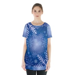 Snowflakes Background Blue Snowy Skirt Hem Sports Top by Celenk