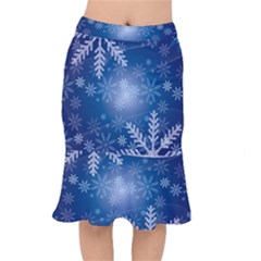 Snowflakes Background Blue Snowy Mermaid Skirt by Celenk