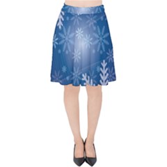 Snowflakes Background Blue Snowy Velvet High Waist Skirt by Celenk