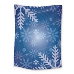 Snowflakes Background Blue Snowy Medium Tapestry by Celenk