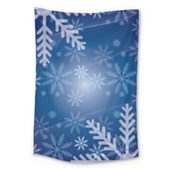 Snowflakes Background Blue Snowy Large Tapestry by Celenk