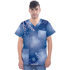 Snowflakes Background Blue Snowy Men s V-neck Scrub Top