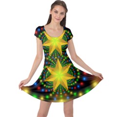 Christmas Star Fractal Symmetry Cap Sleeve Dress by Celenk