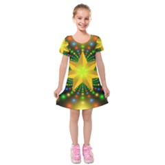 Christmas Star Fractal Symmetry Kids  Short Sleeve Velvet Dress by Celenk