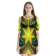 Christmas Star Fractal Symmetry Shoulder Cutout Velvet One Piece by Celenk