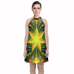 Christmas Star Fractal Symmetry Velvet Halter Neckline Dress 