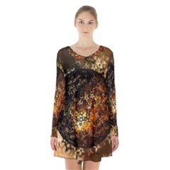 Christmas Bauble Ball About Star Long Sleeve Velvet V-neck Dress by Celenk