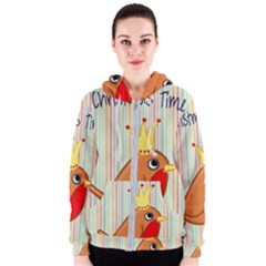 Bird Christmas Card Blue Modern Women s Zipper Hoodie by Celenk