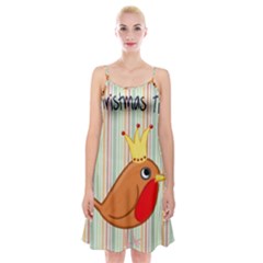 Bird Christmas Card Blue Modern Spaghetti Strap Velvet Dress by Celenk