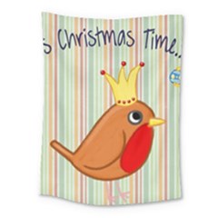 Bird Christmas Card Blue Modern Medium Tapestry