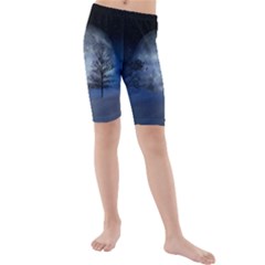 Winter Wintry Moon Christmas Snow Kids  Mid Length Swim Shorts by Celenk