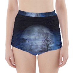 Winter Wintry Moon Christmas Snow High-waisted Bikini Bottoms by Celenk