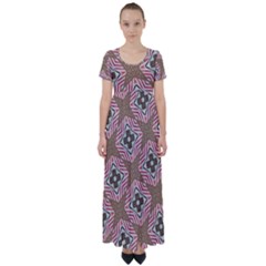 Pattern Texture Moroccan Print High Waist Short Sleeve Maxi Dress by Celenk