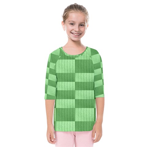 Wool Ribbed Texture Green Shades Kids  Quarter Sleeve Raglan Tee by Celenk