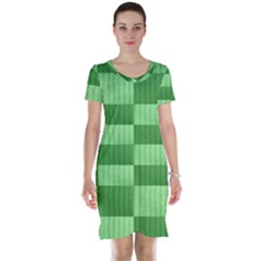 Wool Ribbed Texture Green Shades Short Sleeve Nightdress by Celenk