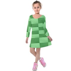 Wool Ribbed Texture Green Shades Kids  Long Sleeve Velvet Dress by Celenk