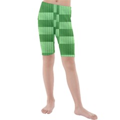 Wool Ribbed Texture Green Shades Kids  Mid Length Swim Shorts by Celenk