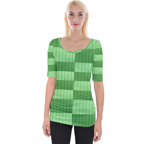 Wool Ribbed Texture Green Shades Wide Neckline Tee by Celenk