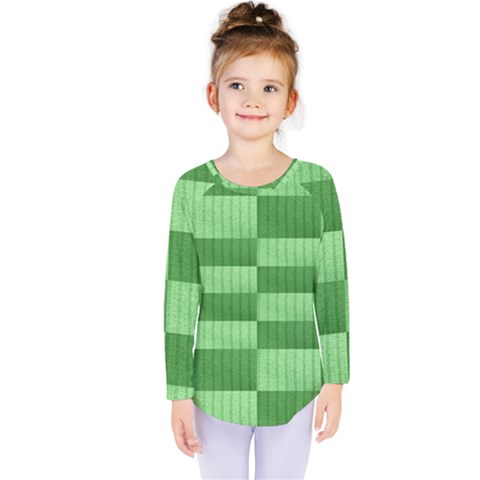 Wool Ribbed Texture Green Shades Kids  Long Sleeve Tee by Celenk