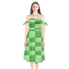 Wool Ribbed Texture Green Shades Shoulder Tie Bardot Midi Dress by Celenk