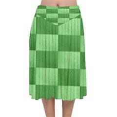 Wool Ribbed Texture Green Shades Velvet Flared Midi Skirt